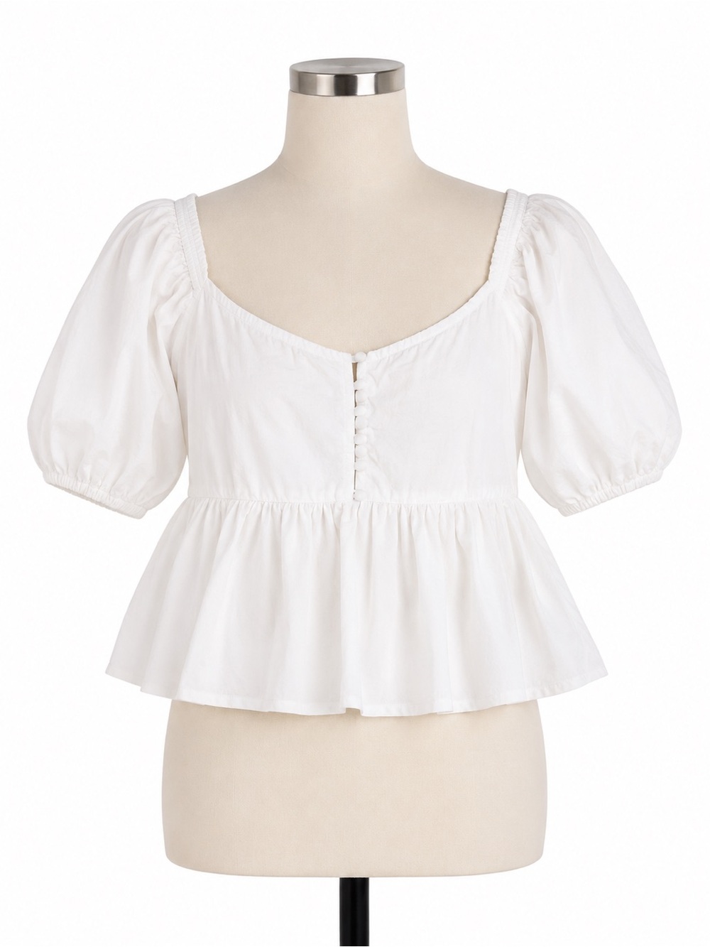 Free People Veronica Sweetheart Peplum Blouse White Top SZ M - Picture 3 of 9
